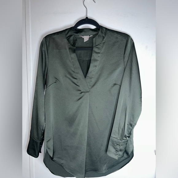 H&M Tops - Dark Green Satin Top